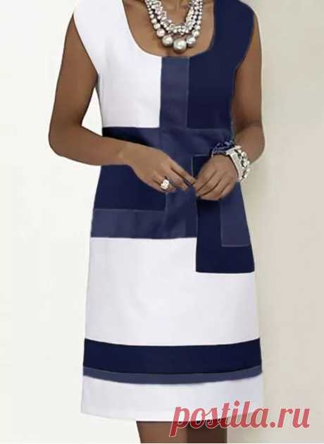 Casual Color Block Tunic Square Neckline Shift Dress - Floryday