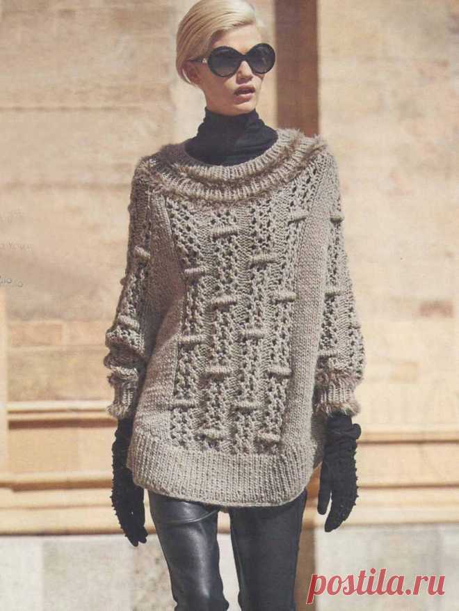 Вязание крючком и спицами - Пончо-пуловер выпуклым