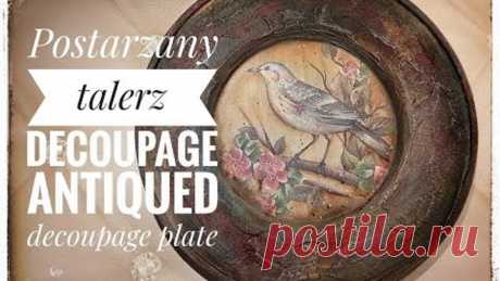 #Postarzany #talerz #decoupage (#Antiqued decoupage #rustypatina #plate #tutorial