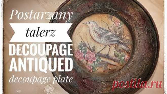 #Postarzany #talerz #decoupage (#Antiqued decoupage #rustypatina #plate #tutorial