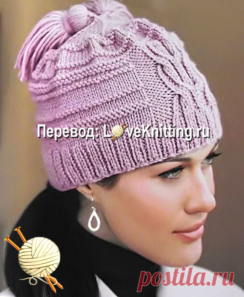 Две кисти на верхушке шерстяной шапочки и узор из перекрещенных петель спереди делают эту прекрасную модель нестандартной и очень привлекательной. Размер: длина окружности – 53,5 см, высота 20,5 см ВАМ ПОНАДОБИТСЯ 100 г розовой пряжи (100% шерсть, 201 м/100 г); круговые спицы № 4,5 длиной 40 см, комплект обоюдоострых