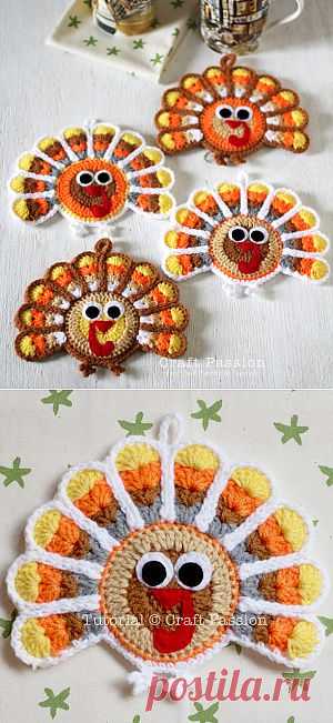 Crochet Turkey Coasters And Ornaments | Free Pattern & Tutorial at CraftPassion.com - Part 2