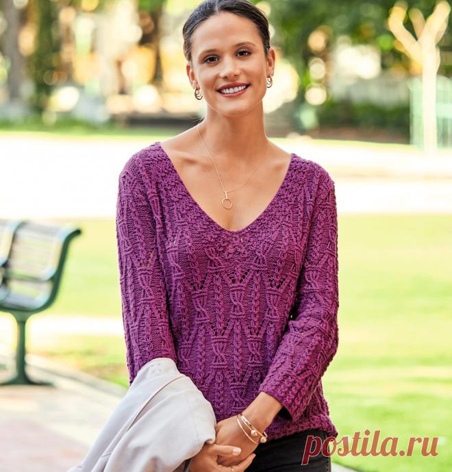 Пуловер цвета фуксии - схема вязания спицами. Вяжем Пуловеры на Verena.ru