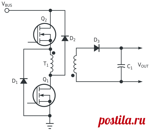 Преимущества топологии с двумя ключами в прямо- и обратноходовых преобразователях - MTP20N20E, MTP33N10E
