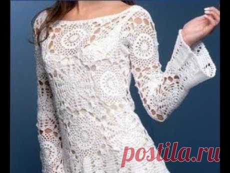 Ажурная кофта. Учимся вязать. Часть 1. (Крючком). Схемы. Субтитры.