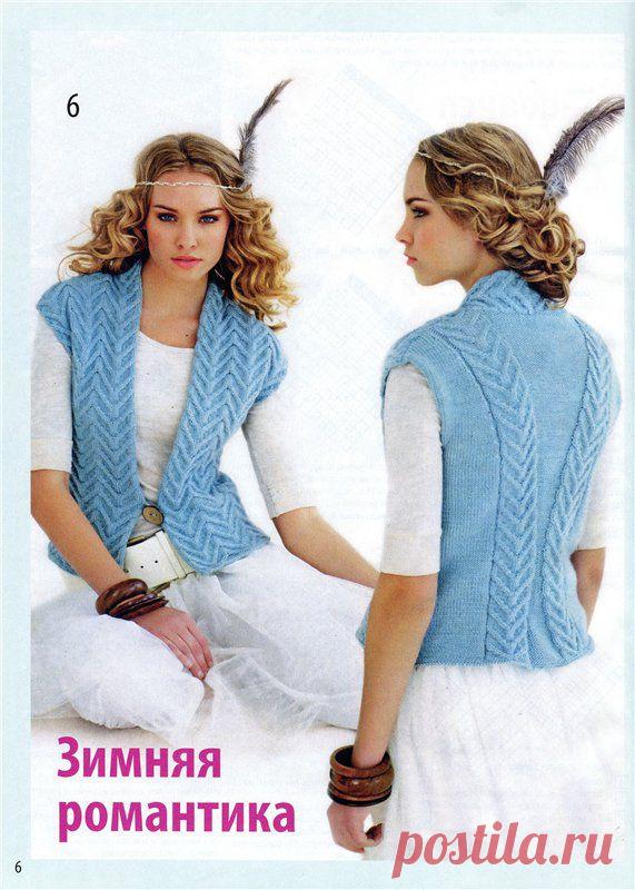 ВЯЗАНИЕ СПИЦАМИ зимняя тема, жилет голубой