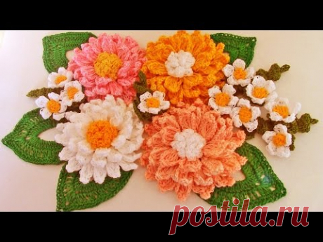 Como tejer fácil y rápido flores con hojas en ramos - Make learning to Knit quick crochet