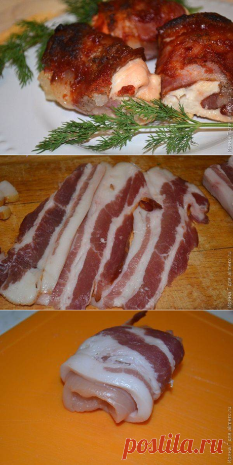 Куриные рулетики с грудинкой и сыром / Рецепты с фото