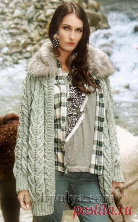 Вязаная куртка с меховым воротником — Shpulya.com - схемы с описанием для вязания спицами и крючком
