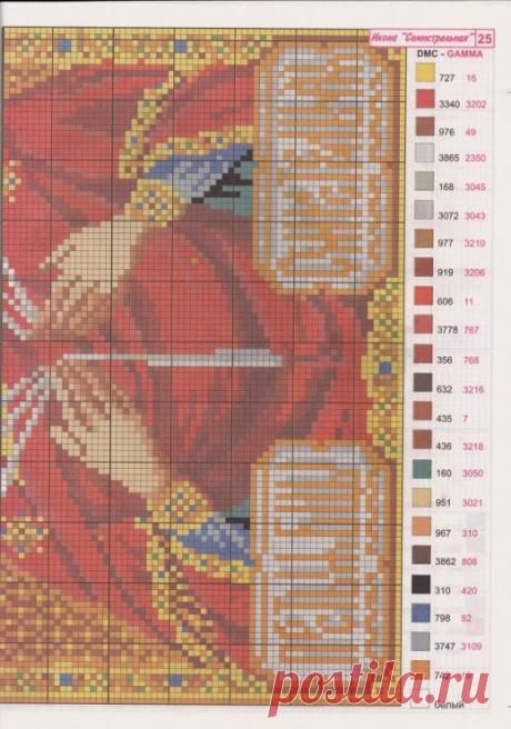 Ч2 Образ Богородицы Семистрельная. Цветная схема для вышивки крестиком бисером