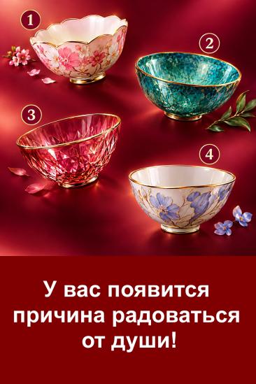 Интересный тест с четырьмя красивыми пиалами. Остановите внимание на той, которая понравилась больше остальных, а затем прочитайте значение своего варианта. Иногда первое впечатление бывает удивительно точным.