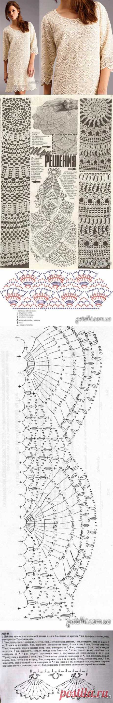 Роскошное платье крючком рисунком веерами. Схемы