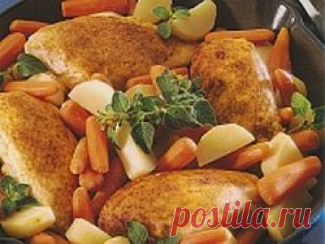 Курица с орехами, картофелем и фасолью