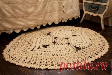 Купить Коврик вязаный прикроватный большой Два сердца - коврик, коврик вязаный, коврик крючком