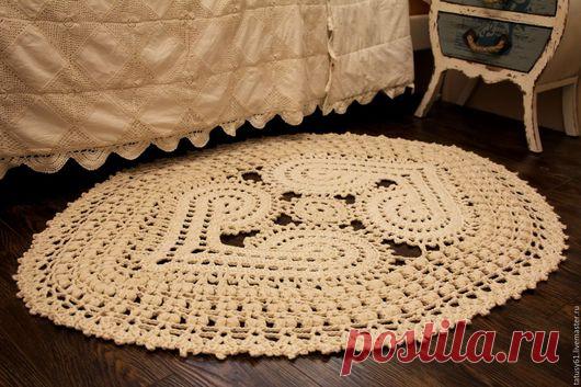 Купить Коврик вязаный прикроватный большой Два сердца - коврик, коврик вязаный, коврик крючком