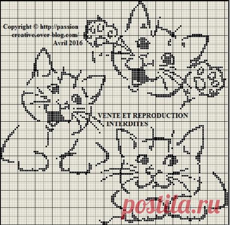 Grille gratuite point de croix : Trois petits chats... - Le blog de Isabelle