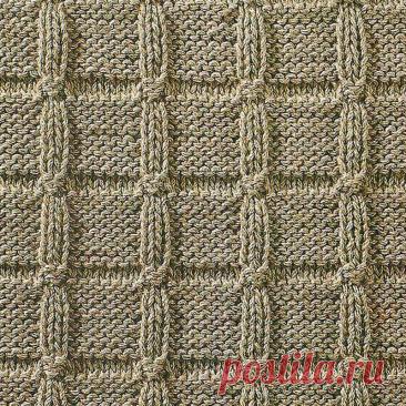 Узор № 84 - рельефный узор в клетку. Схему вязания и условные обозначения вы сможете увидеть на сайте.