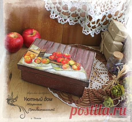 Купить Короб для чая &quot;Время яблок&quot; - коричневый, короб, короб для хранения, короб для кухни