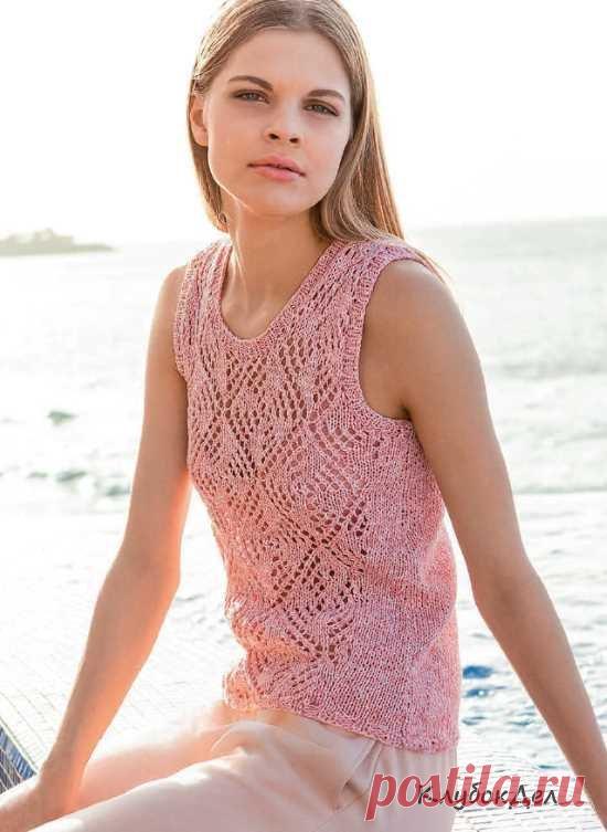Топ с ажурным узором на лето. Схема, выкройка и описание вязания топа спицами для женщин