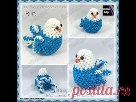 Rainbow Loom Bird Loomigurumi Amigurumi 3D Toy - crochet hook only - loomless