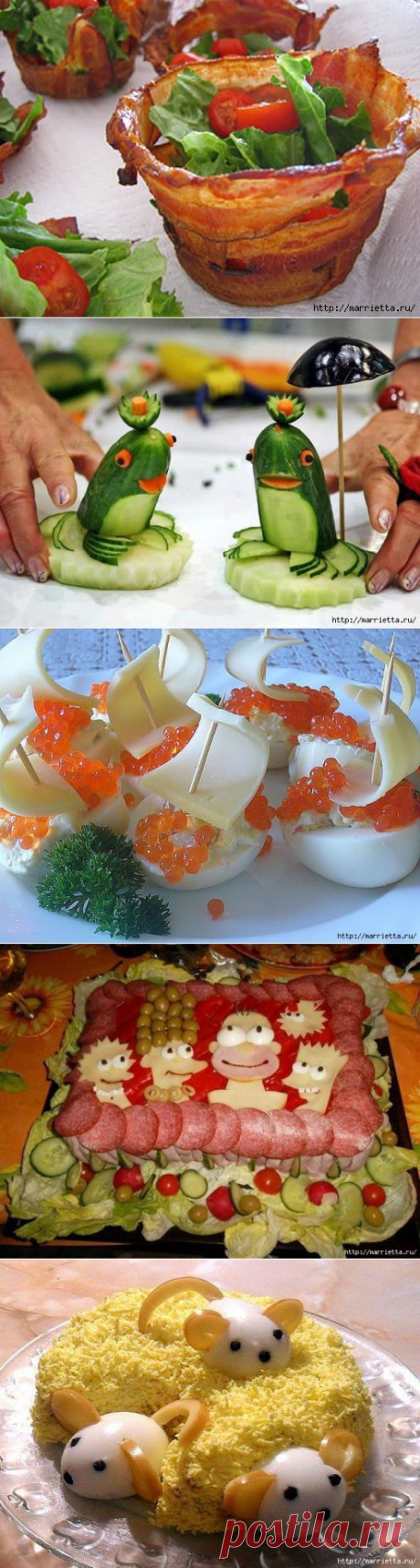 Розы и корзинки из ветчины, тюльпаны из помидоров и другие красивые вкусности.