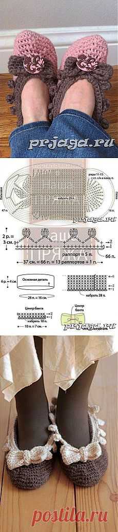 Схема вязания крючком домашних тапочек из шерсти