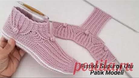 Fıstıklı Süpürge Otu Dikişsiz Patik Yapılışı 🌾🎀 Very Easy Knitting Slippers Tutorial Stitch