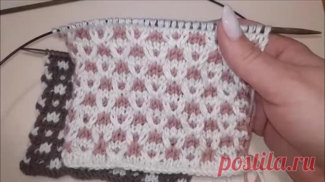 Ленивый жаккард спицами. Двухцветный узор спицами