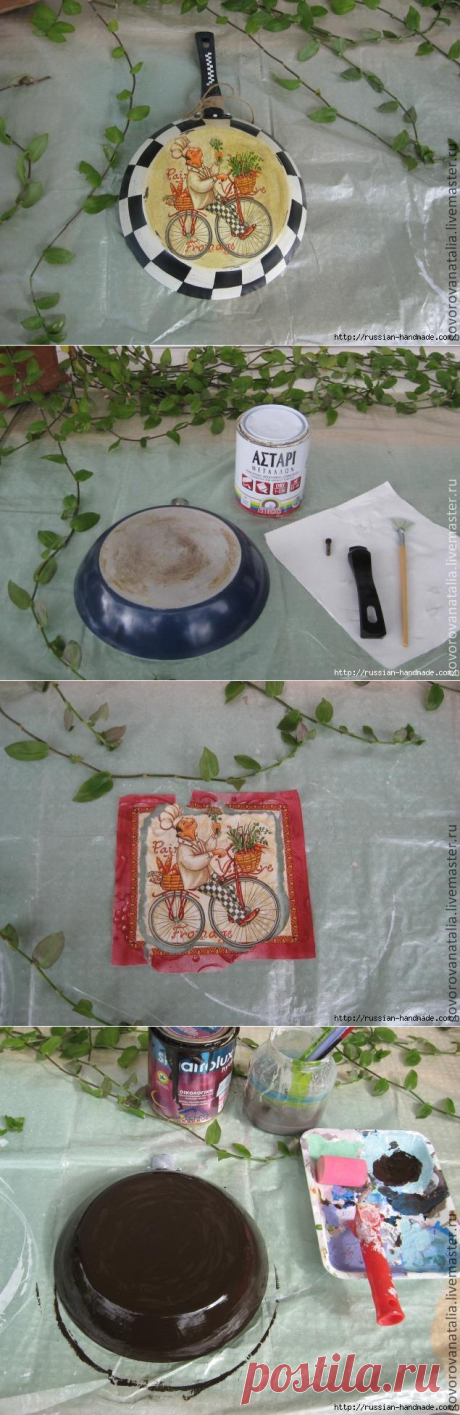 Стильный декупаж сковородки. Мастер-класс.