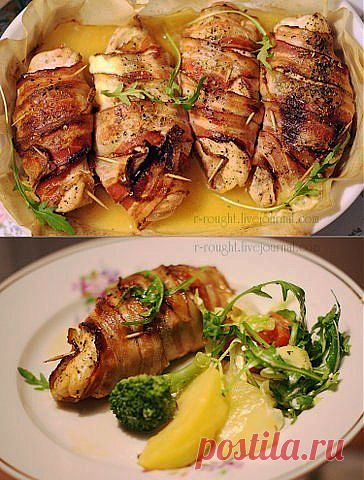 Куриное филе, запеченное с сыром и беконом.