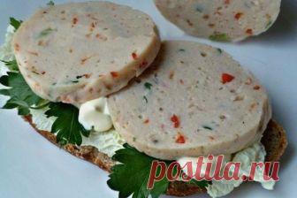 Домашняя, варёная колбаса в кружке