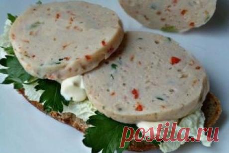 Домашняя, варёная колбаса в кружке