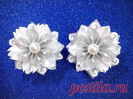 Новогодняя снежинка резинка из лент канзаши/  DIY Kanzashi Christmas Snowflake