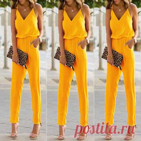 Fashion Pure Color Strap Sleeveless Jumpsuit – Swankmyway