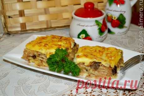 Пирог из лаваша с капустой и белыми грибами
