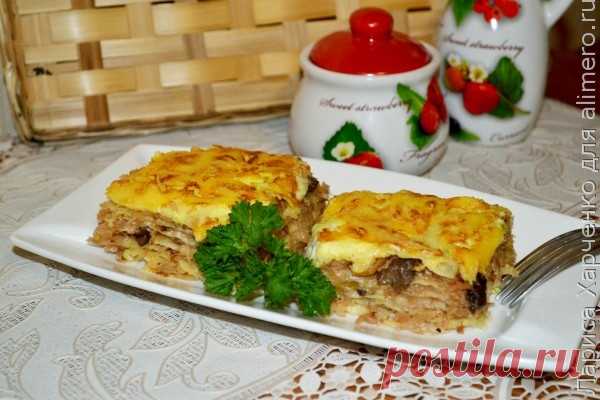 Пирог из лаваша с капустой и белыми грибами