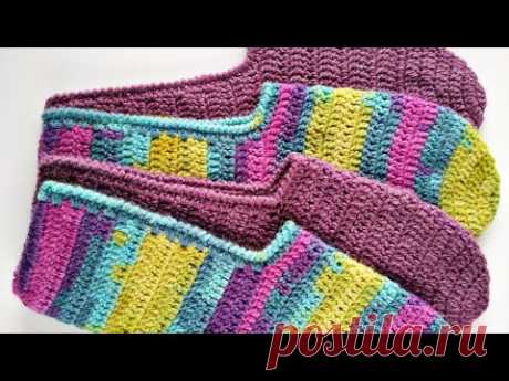 ВЫ СВЯЖЕТЕ ИХ МГНОВЕННО! СЛЕДКИ КРЮЧКОМ. ТАПОЧКИ КРЮЧКОМ Crochet slippers