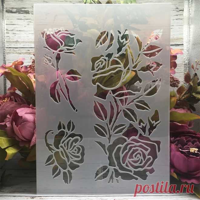 Plantillas de capas de flores rosas, A4, 29cm, pintura de pared, álbum de recortes, coloración, relieve, álbum, plantilla decorativa - AliExpress