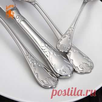 Как 24 шт. набор столовых приборов из нержавеющей стали, столовые приборы посуда полые столовый нож посуда 304 Бесплатная доставка зеркало купить на AliExpress