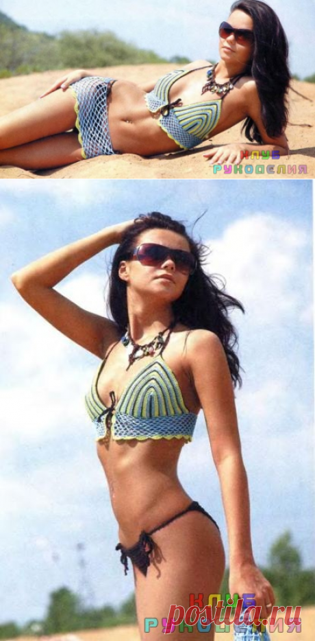 Купальник в полоску и ажурное мини-парео - Клуб рукоделия