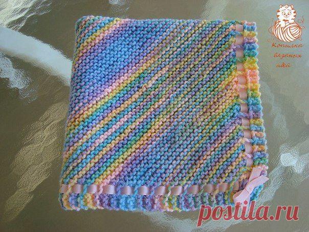 Одеяло для новорожденного, связанное по диагонали