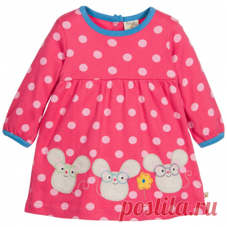 Frugi - Girls Pink Organic Cotton Dress with Mice | Childrensalon