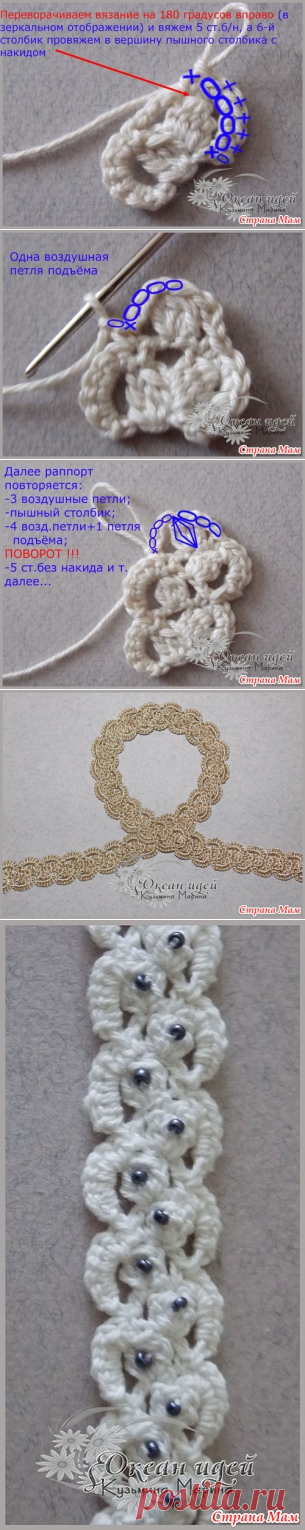 Ленточное кружево крючком – мастер-класс + схема - Вязание - Страна Мам