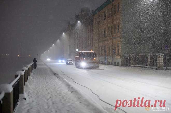 Снег в Петербурге ночью в феврале, фото - 14 февраля 2025 - ФОНТАНКА.ру