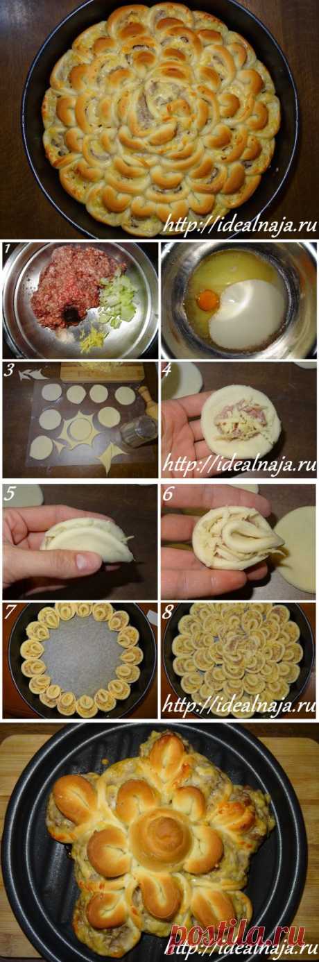 Закусочный пирог Хризантема с мясным фаршем | Женский сайт &quot;Идеальная&quot; - удачный рецепт с пошаговыми фото.