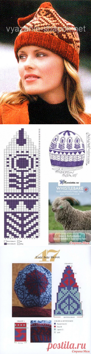 Шапки с жаккардовым узором на спицах | ВЯЗАНИЕ ШАПОК: женские шапки спицами и крючком, мужские и детские шапки, вязаные сумки