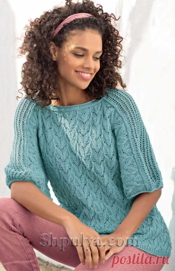 Ажурный пуловер мятно-голубого цвета - SHPULYA.com