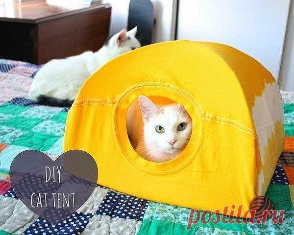 Кошкин дом за 15 минут из старой футболки