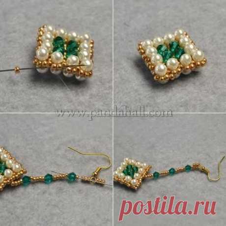 Vintage Square Pearl Bead Earrings
