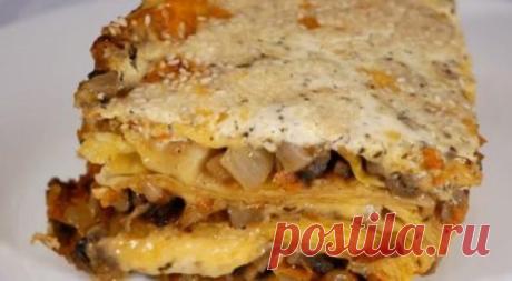 Бесподобно вкусный обед: пирог из рваного лаваша и грибов